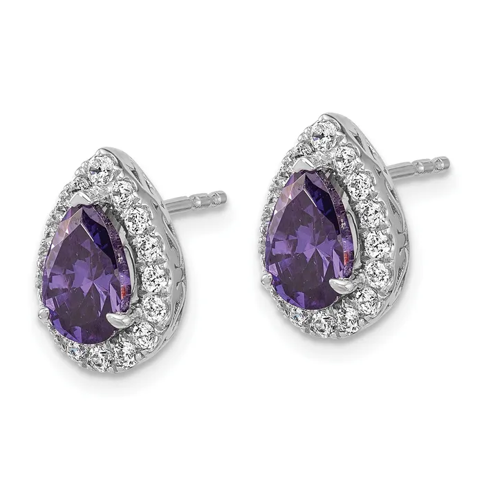 Earrings Goldia 14K White Gold Lab Grown VSSI FGH Diamond and Amethyst Pear Post Earrings