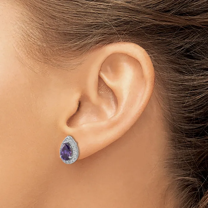 Earrings Goldia 14K White Gold Lab Grown VSSI FGH Diamond and Amethyst Pear Post Earrings