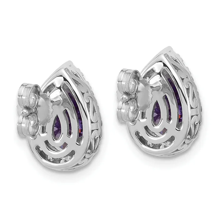 Earrings Goldia 14K White Gold Lab Grown VSSI FGH Diamond and Amethyst Pear Post Earrings