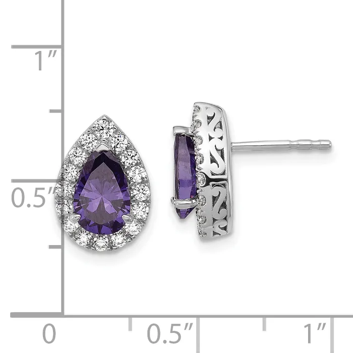 Earrings Goldia 14K White Gold Lab Grown VSSI FGH Diamond and Amethyst Pear Post Earrings