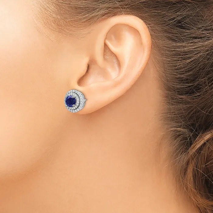 Earrings Goldia 14K White Gold Lab Grown VSSI FGH Diamond Created Blue Sapphire Earrings