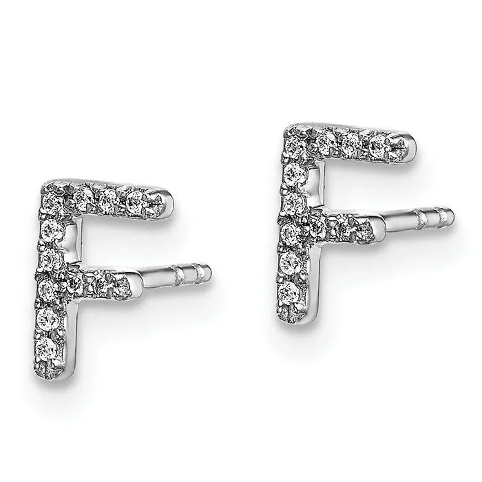 Earrings Goldia 14K White Gold Lab Grown VSSI G Diamond Letter F Initial Post Earrings
