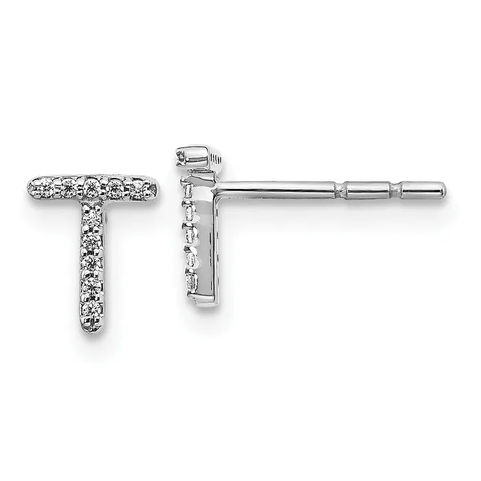 Earrings Goldia 14K White Gold Lab Grown VSSI G Diamond Letter T Initial Post Earrings Earrings Goldia 14K White Gold Lab Grown VSSI G Diamond Letter T Initial Post Earrings