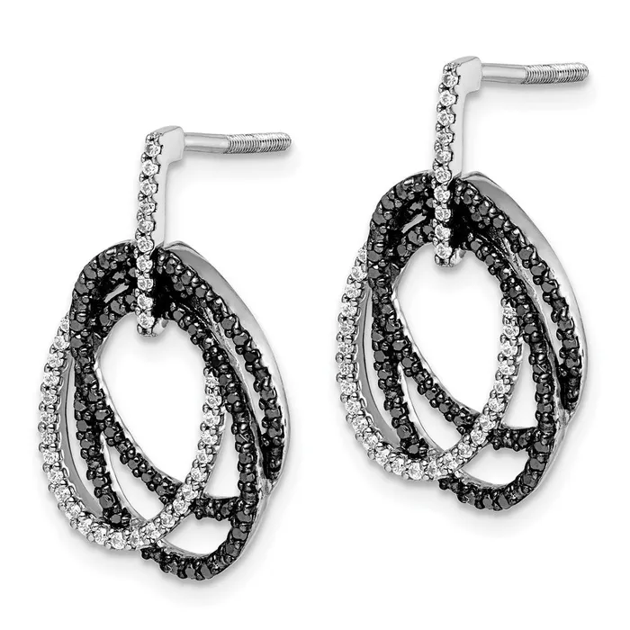 Earrings Goldia 14k White Gold White and Black Real Diamond Ovals Dangle Post Earrings