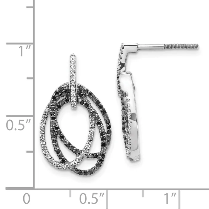 Earrings Goldia 14k White Gold White and Black Real Diamond Ovals Dangle Post Earrings