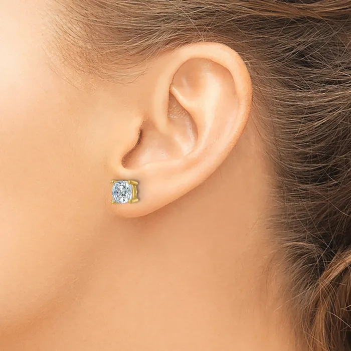 Earrings Goldia 14k Yellow Gold 4 ctw Certified Lab Grown Diamond VSSI G Cushion 4 Prong Heavy Wt Stud Earrings