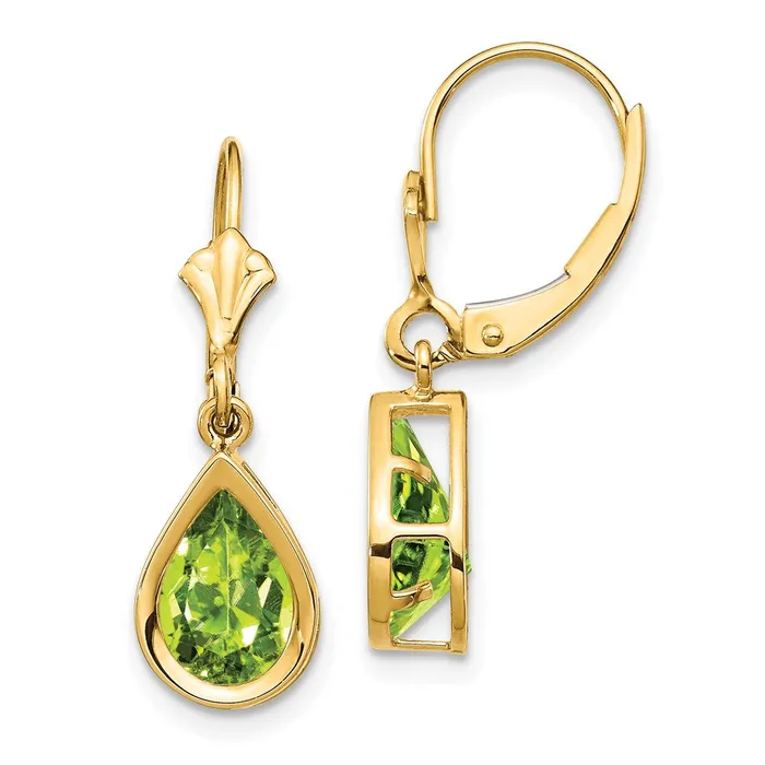 Earrings Goldia 14k Yellow Gold 9x6mm Pear Peridot Leverback Earrings