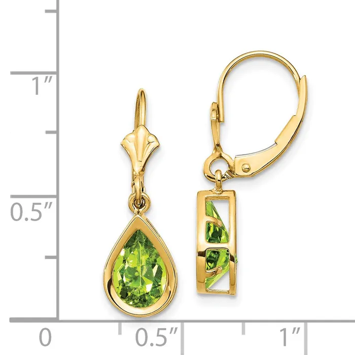 Earrings Goldia 14k Yellow Gold 9x6mm Pear Peridot Leverback Earrings