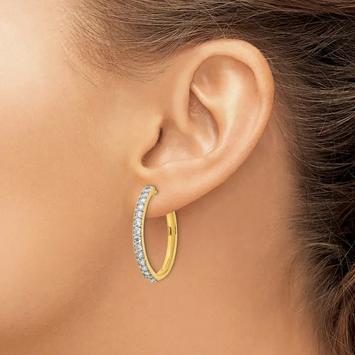 Earrings Goldia 14k Yellow Gold Real Diamond Milgrain Hoop Earrings
