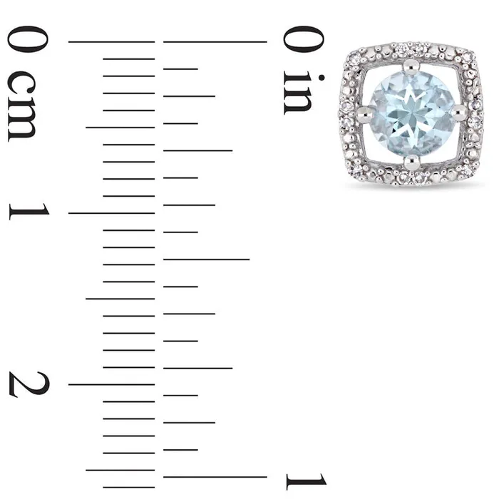 Earrings Goldia 50mm Aquamarine and 007 CT TW Diamond Cushion Frame Stud Earrings in 10K White Gold Earrings Goldia 50mm Aquamarine and 007 CT TW Diamond Cushion Frame Stud Earrings in 10K White Gold