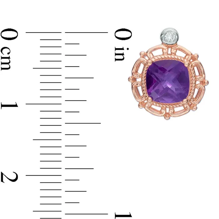 Earrings Goldia 60mm CushionCut Amethyst and Diamond Accent Stud Earrings in 10K Rose Gold Earrings Goldia 60mm CushionCut Amethyst and Diamond Accent Stud Earrings in 10K Rose Gold