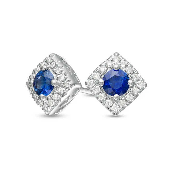 Earrings Goldia Blue Sapphire and 007 CT TW Diamond Square Frame Stud Earrings in 10K White Gold Earrings Goldia Blue Sapphire and 007 CT TW Diamond Square Frame Stud Earrings in 10K White Gold