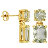 Earrings Goldia CushionCut and Round Green Quartz Drop Earrings in Sterling Silver with Yellow Rhodium Earrings Goldia CushionCut and Round Green Quartz Drop Earrings in Sterling Silver with Yellow Rhodium