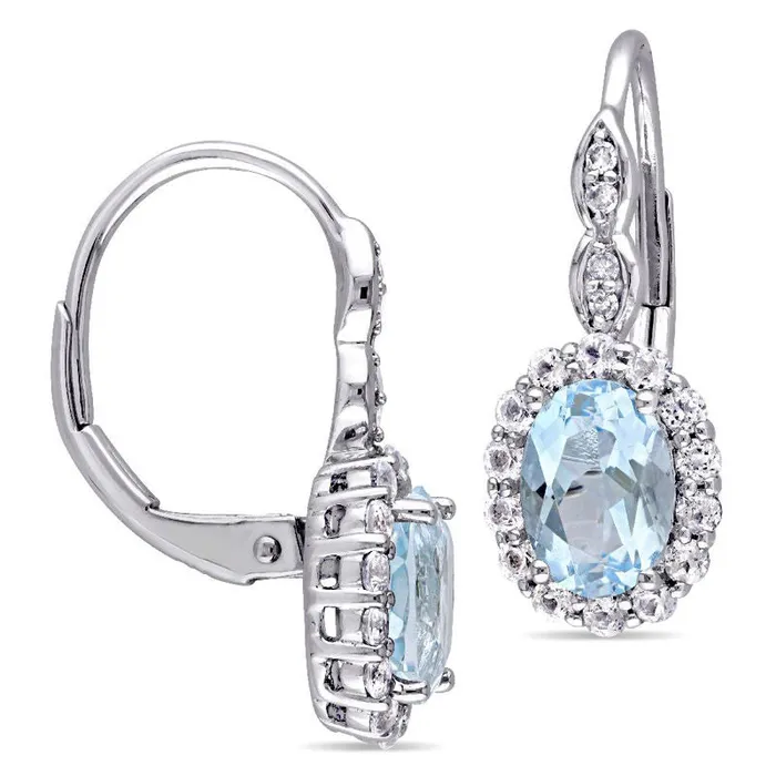 Earrings Goldia Oval Sky Blue and White Topaz and Diamond Accent Frame Drop Earrings in 14K White Gold Earrings Goldia Oval Sky Blue and White Topaz and Diamond Accent Frame Drop Earrings in 14K White Gold