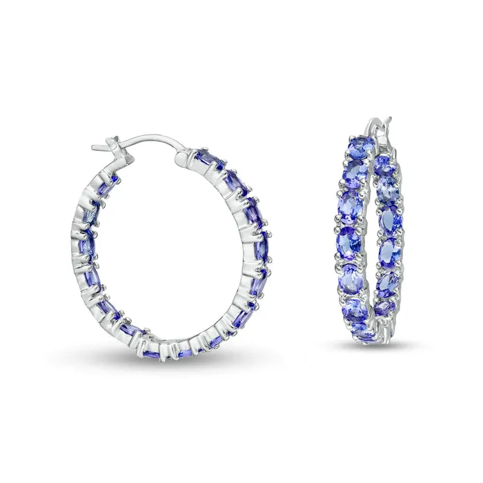 Earrings Goldia Oval Tanzanite InsideOut Hoop Earrings in Sterling Silver