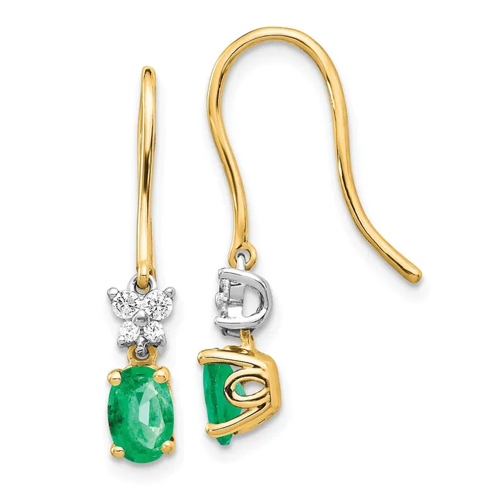 Earrings Goldia Solid 14k Twotone 18ct Simulated CZ and Oval Emerald Shepherd HooK Earrings