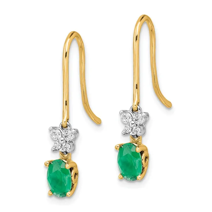Earrings Goldia Solid 14k Twotone 18ct Simulated CZ and Oval Emerald Shepherd HooK Earrings