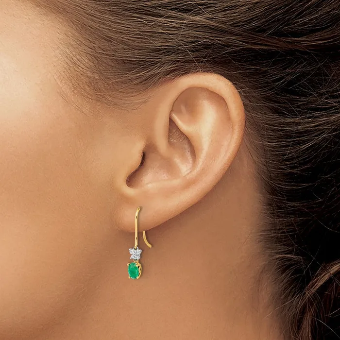 Earrings Goldia Solid 14k Twotone 18ct Simulated CZ and Oval Emerald Shepherd HooK Earrings