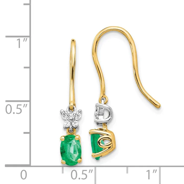 Earrings Goldia Solid 14k Twotone 18ct Simulated CZ and Oval Emerald Shepherd HooK Earrings