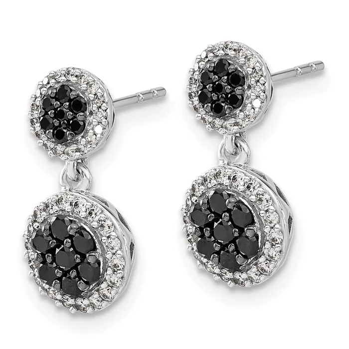 Earrings Goldia Solid 14k White Gold BlacKWhite Simulated CZ Cluster Dangle Earrings