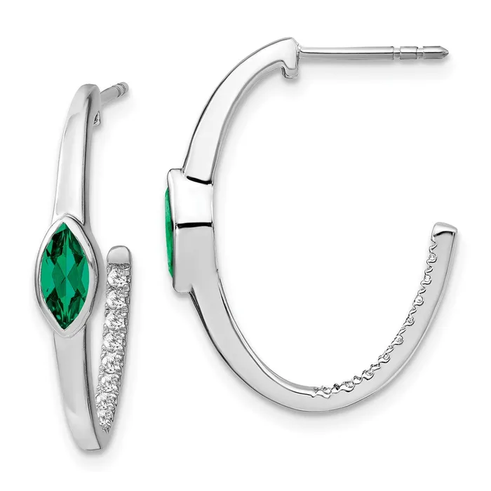 Earrings Goldia Solid 14k White Gold Marquise Created Simulated Emerald SimulatedSimulated CZ Jhoop Earrings