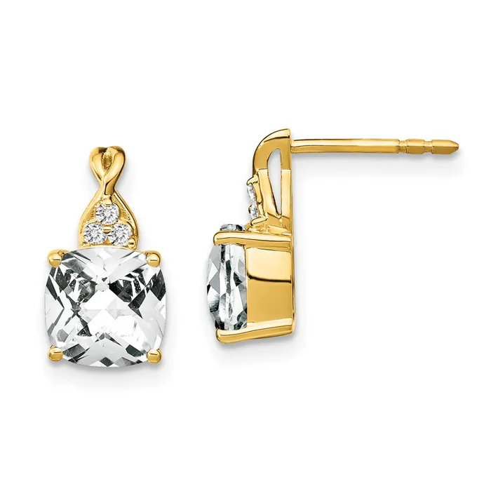 Earrings Goldia Solid 14k Yellow Gold ChecKerboard Simulated White Topaz and CZ Earrings Earrings Goldia Solid 14k Yellow Gold ChecKerboard Simulated White Topaz and CZ Earrings