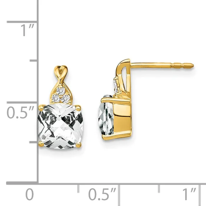 Earrings Goldia Solid 14k Yellow Gold ChecKerboard Simulated White Topaz and CZ Earrings Earrings Goldia Solid 14k Yellow Gold ChecKerboard Simulated White Topaz and CZ Earrings