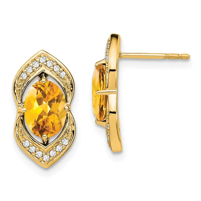Earrings Goldia Solid 14k Yellow Gold Simulated Citrine and CZ Post Earrings
