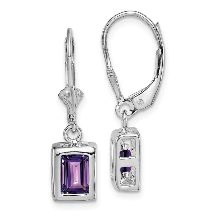 Earrings Goldia Sterling Silver RH Plated 7x5 Emerald Cut Amethyst Leverback Earrings Earrings Goldia Sterling Silver RH Plated 7x5 Emerald Cut Amethyst Leverback Earrings