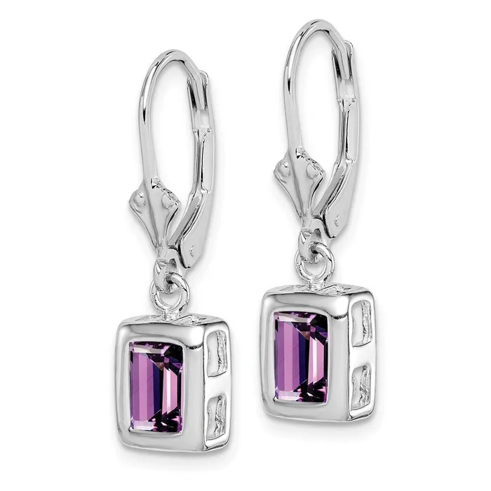Earrings Goldia Sterling Silver RH Plated 7x5 Emerald Cut Amethyst Leverback Earrings