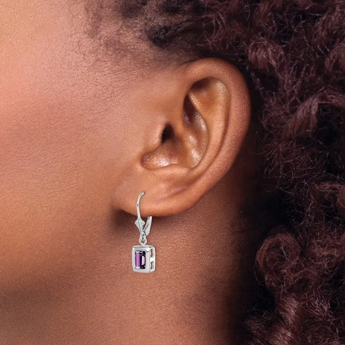 Earrings Goldia Sterling Silver RH Plated 7x5 Emerald Cut Amethyst Leverback Earrings