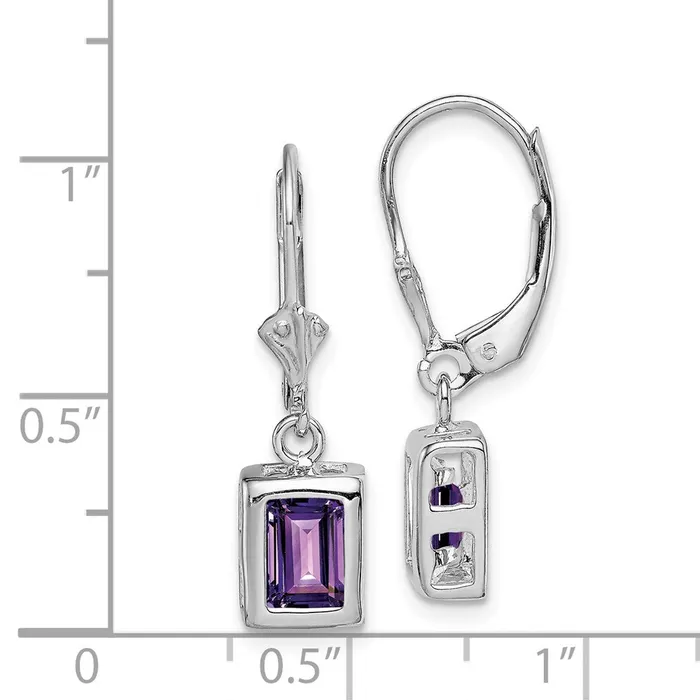 Earrings Goldia Sterling Silver RH Plated 7x5 Emerald Cut Amethyst Leverback Earrings
