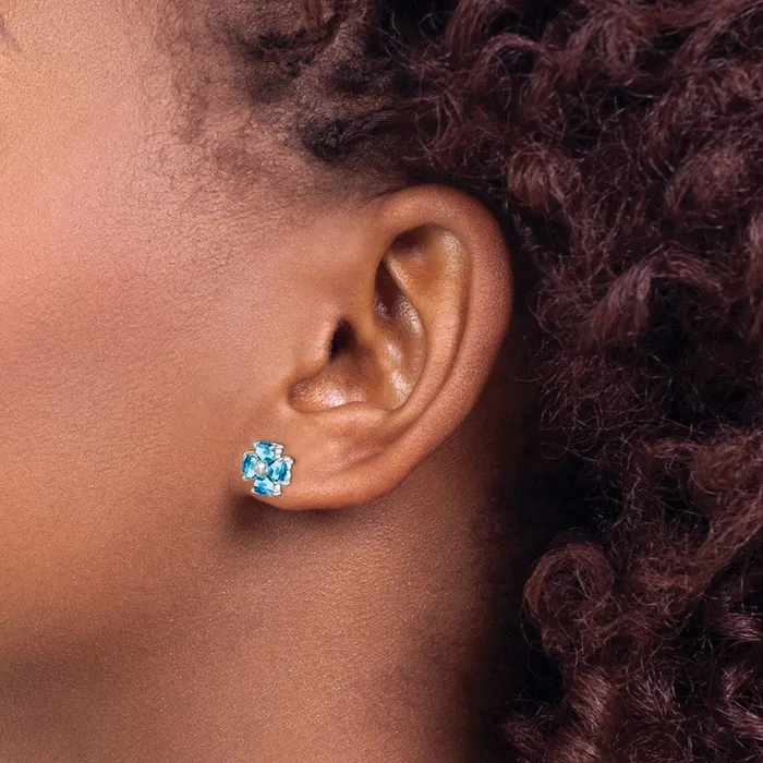 Earrings Goldia Sterling Silver Rhodium Plated Blue Topaz Flower Post Earrings