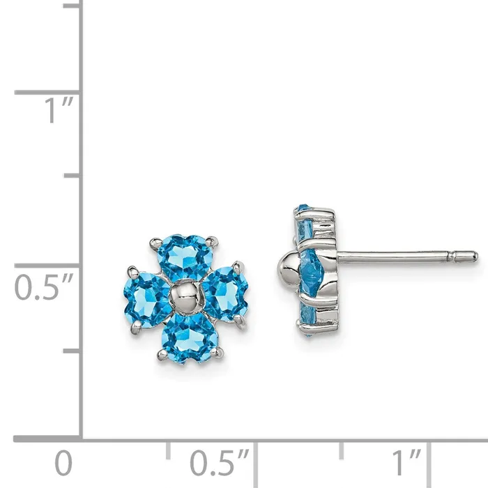 Earrings Goldia Sterling Silver Rhodium Plated Blue Topaz Flower Post Earrings