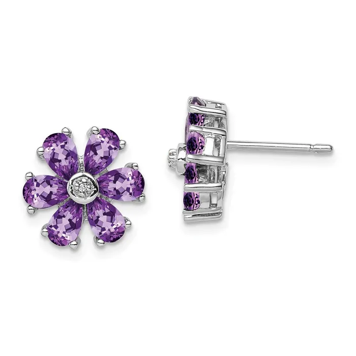 Earrings Goldia Sterling Silver Rhodium Plated Diamond and Amethyst Post Earrings Earrings Goldia Sterling Silver Rhodium Plated Diamond and Amethyst Post Earrings