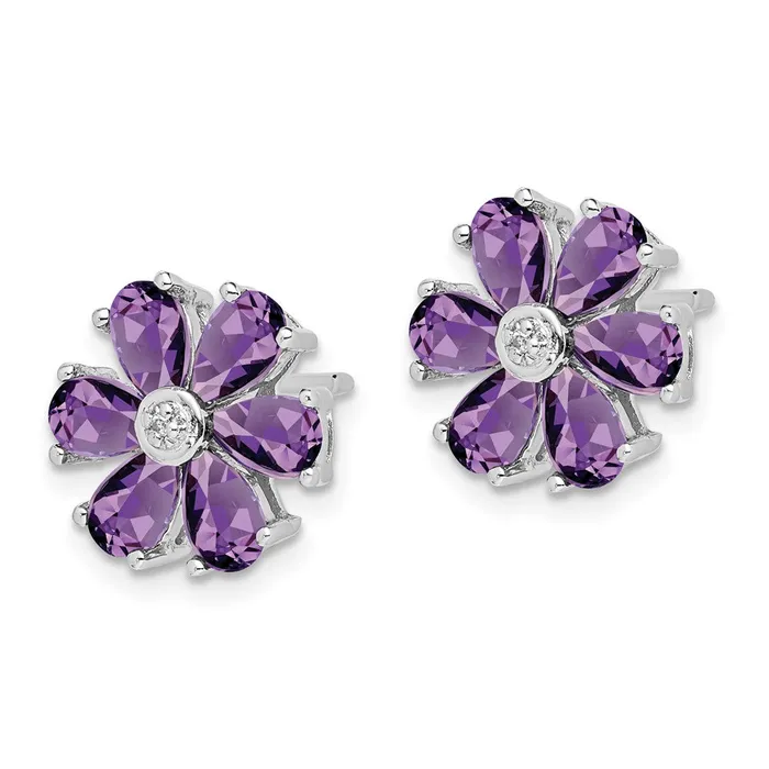 Earrings Goldia Sterling Silver Rhodium Plated Diamond and Amethyst Post Earrings
