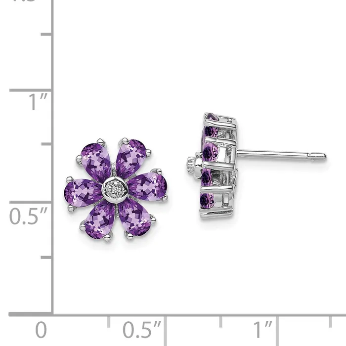 Earrings Goldia Sterling Silver Rhodium Plated Diamond and Amethyst Post Earrings