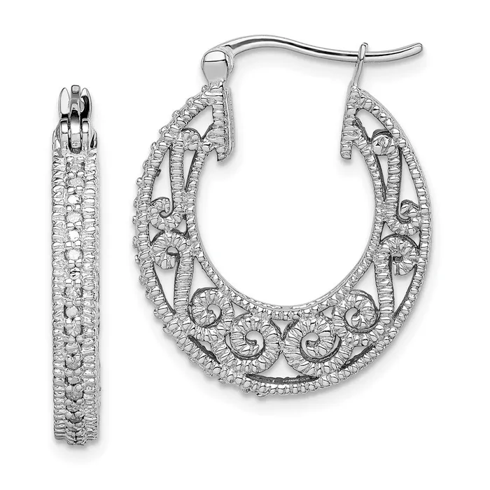 Earrings Goldia Sterling Silver Rhodium with Diamond Hinged Hoop Earrings