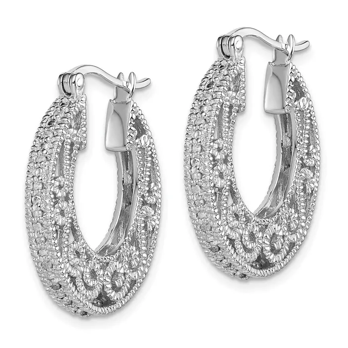 Earrings Goldia Sterling Silver Rhodium with Diamond Hinged Hoop Earrings