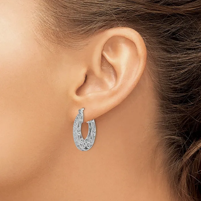 Earrings Goldia Sterling Silver Rhodium with Diamond Hinged Hoop Earrings