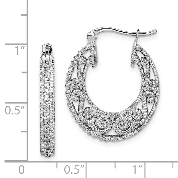 Earrings Goldia Sterling Silver Rhodium with Diamond Hinged Hoop Earrings