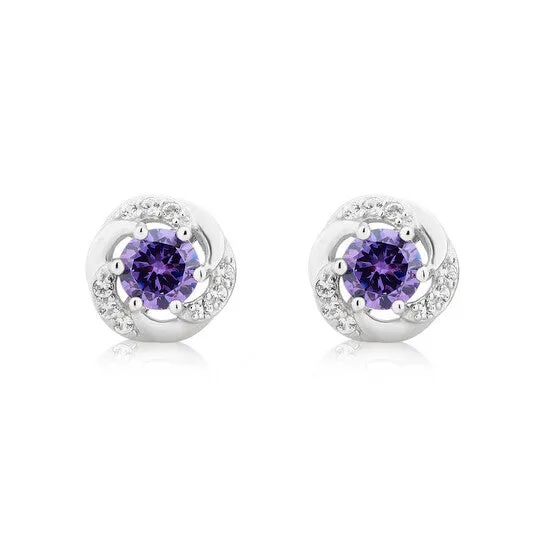 Earrings JMS always Original DiamondMuse Created Amethyst and White Sapphire Gemstone Sterling Silver Six Prong Stud Earrings for Women Earrings JMS always Original DiamondMuse Created Amethyst and White Sapphire Gemstone Sterling Silver Six Prong Stud Earrings for Women
