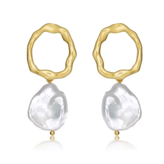 Earrings JMS always Original Megan Walford 925 Sterling Silver Gold Plated Freshwater Pearl Drop Round Earrings Earrings JMS always Original Megan Walford 925 Sterling Silver Gold Plated Freshwater Pearl Drop Round Earrings