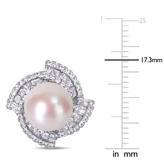 Earrings Original AMOUR 95 10 Mm Cultured Freshwater Pearl and 2 18 CT TGW Cubic Zirconia Geometric Stud Earrings In Sterling Silver JMS always Earrings Original AMOUR 95 10 Mm Cultured Freshwater Pearl and 2 18 CT TGW Cubic Zirconia Geometric Stud Earrings In Sterling Silver JMS always