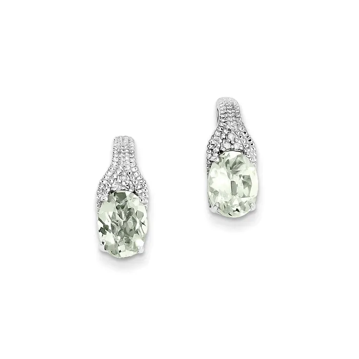 Earrings Sterling Silver Green Quartz and Diamond Earrings Goldia