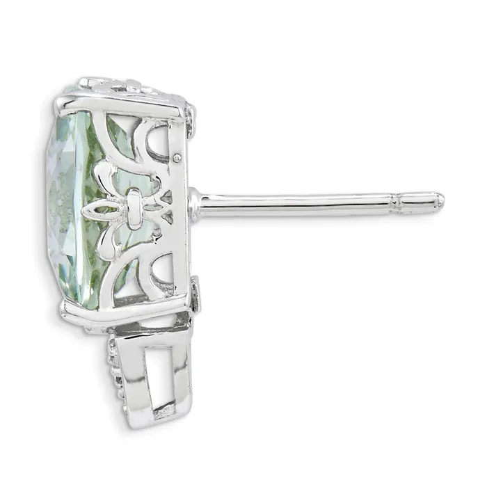 Earrings Sterling Silver Green Quartz and Diamond Earrings Goldia