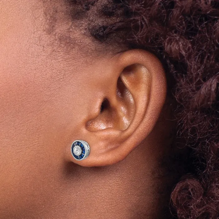 Earrings Sterling Silver Rhodiumplated Synthetic Blue Spinel and CZ Earrings Goldia
