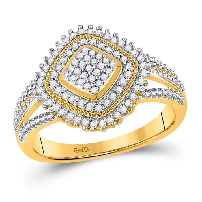 gndatlanta 10k Yellow Gold Round Diamond Offset Square Cluster Ring 14 Cttw Rings gndatlanta 10k Yellow Gold Round Diamond Offset Square Cluster Ring 14 Cttw Rings