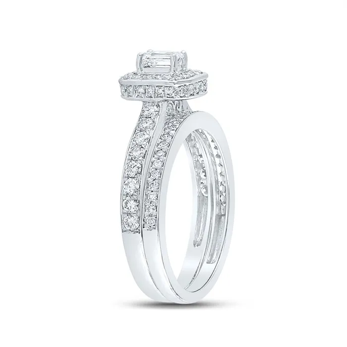 gndatlanta 14k White Gold Emerald Diamond Bridal Wedding Ring Set 1 Cttw Certified Rings