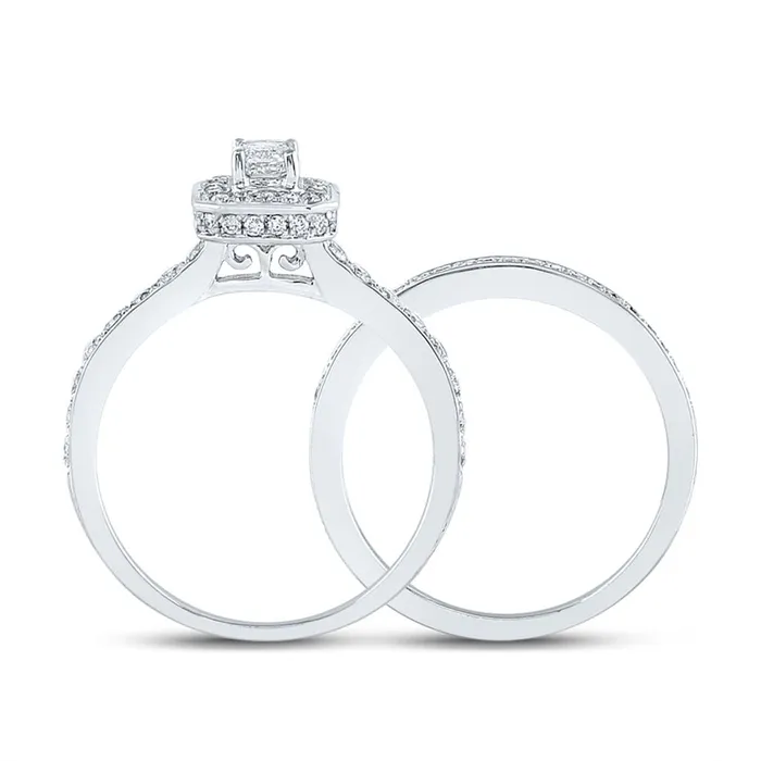 gndatlanta 14k White Gold Emerald Diamond Bridal Wedding Ring Set 1 Cttw Certified Rings
